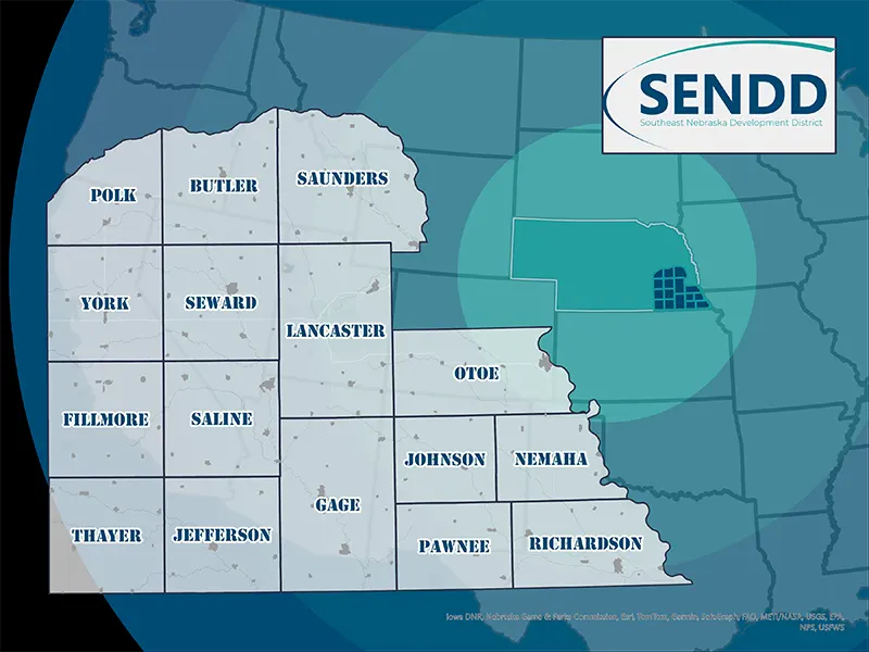 SENDD Region Map - Southeast Nebraska Development District